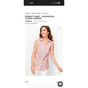 Talbots PERFECT SHIRT SLEEVELESS 
FLORAL GARDEN Non Iron Size 14 Cottage Core